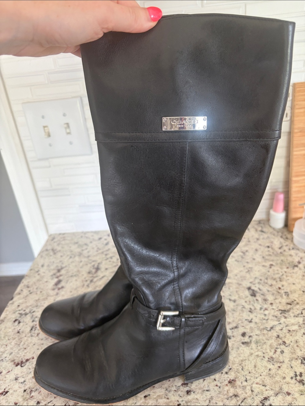 Black Leather Riding Boots by Coach